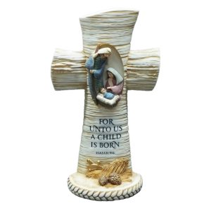 Antique Wood-Look Isaiah 9:6 Nativity Tabletop Cross-kws22050