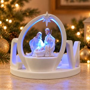 White LOVE Monochrome Nativity Candle Holder-ks14a046 scene
