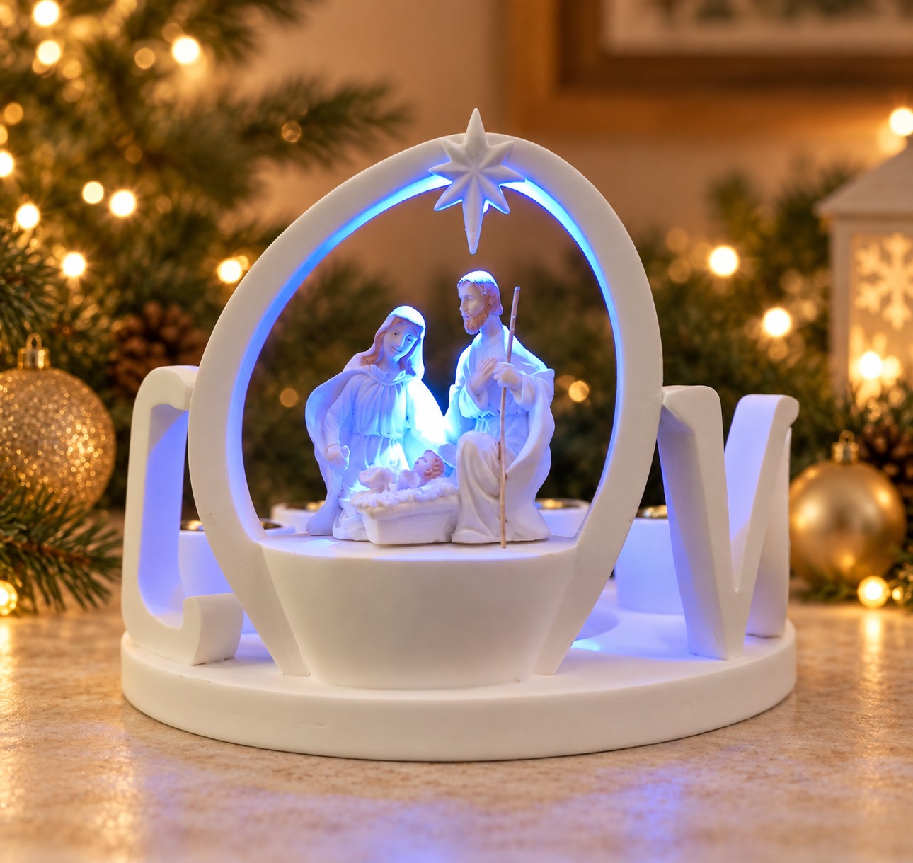 White LOVE Monochrome Nativity Candle Holder-ks14a046 scene White LOVE Monochrome Nativity Candle Holder-ks14a046 scene