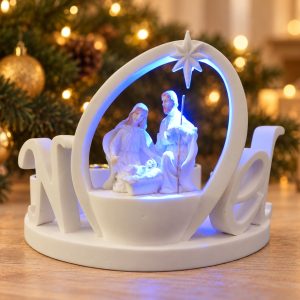 White NOEL Monochrome Nativity Candle Holder-ks14a048 scene