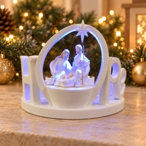 White HOPE Monochrome Nativity Candle Holder-ks14a049 scene