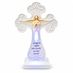 Angels Light the Path Blue LED Angel Cross-ks14a098 white