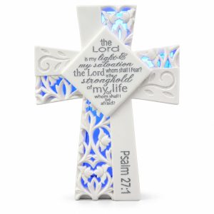 Psalm 27:1 Blue LED Openwork Cross-ks14a102 white
