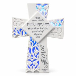 Love 1 Corinthians 13:13 Blue LED Cross-ks14a104 white