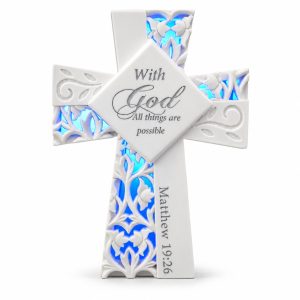 With God Matthew 19:26 Blue LED Cross-ks14a105 white