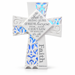 Faith Hebrews 11:1 Blue LED Cross-ks14a107 white