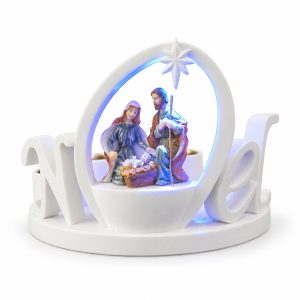 White NOEL Colored Holy Family Candle Holder-ks14a176