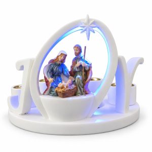 White JOY Colored Holy Family Candle Holder-ks14a178