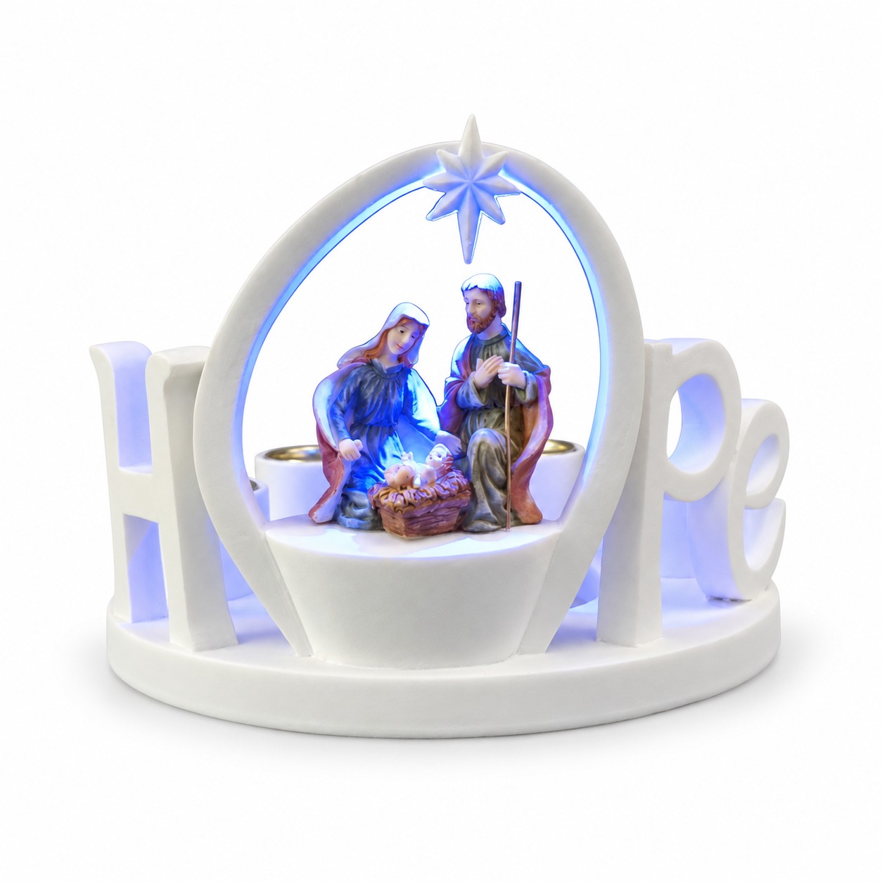 White HOPE Colored Holy Family Candle Holder-ks14a179 White HOPE Colored Holy Family Candle Holder-ks14a179