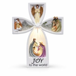 Joy to the World Lighted Nativity Tabletop Cross-kwa15086