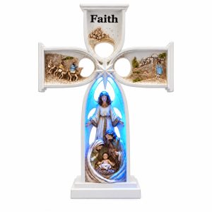 Faith Madonna LED Nativity Tabletop Cross-kwa15088