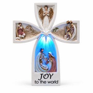 Joy to the World Blue LED Nativity Cross-kwa15089