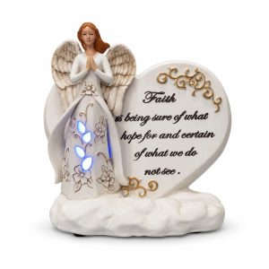 Blue LED Gold Accent Faith and Hope Angel Figurine-kwa16001
