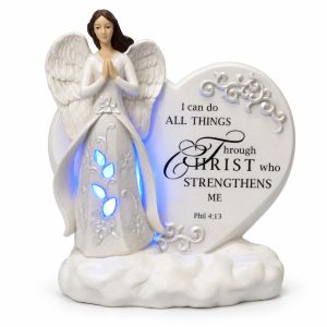 Blue LED Philippians 4:13 Angel Figurine-kwa16006