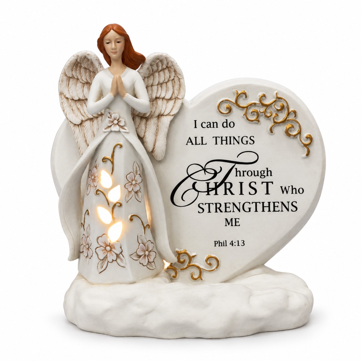 Warm White LED Philippians 4:13 Angel Figurine-kwa16008 Warm White LED Philippians 4:13 Angel Figurine-kwa16008