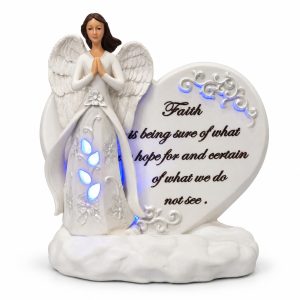 Blue LED Silver Accent Faith and Hope Angel Figurine-kwa16018
