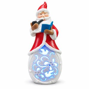 LED Resin Santa Reading a Book Snowflake Figurine-kwa18001