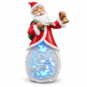 LED Resin Santa Ringing a Bell Snowflake Figurine-kwa18002