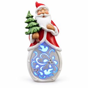 LED Resin Santa with Christmas Tree Snowflake Figurine-kwa18003