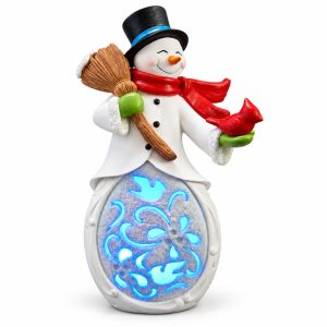 LED Resin Snowman with Broom Snowflake Figurine-kwa18005