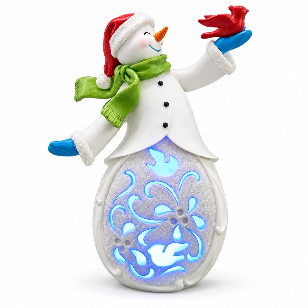 LED Resin Snowman Holding A Red Bird Snowflake Figurine-kwa18006 LED Resin Snowman Holding A Red Bird Snowflake Figurine-kwa18006