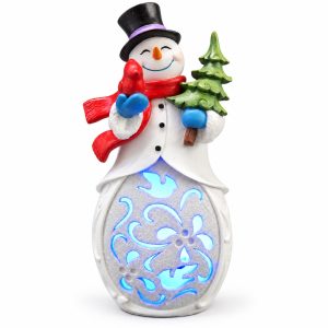LED Resin Snowman with Bird and Tree Snowflake Figurine-kwa18007