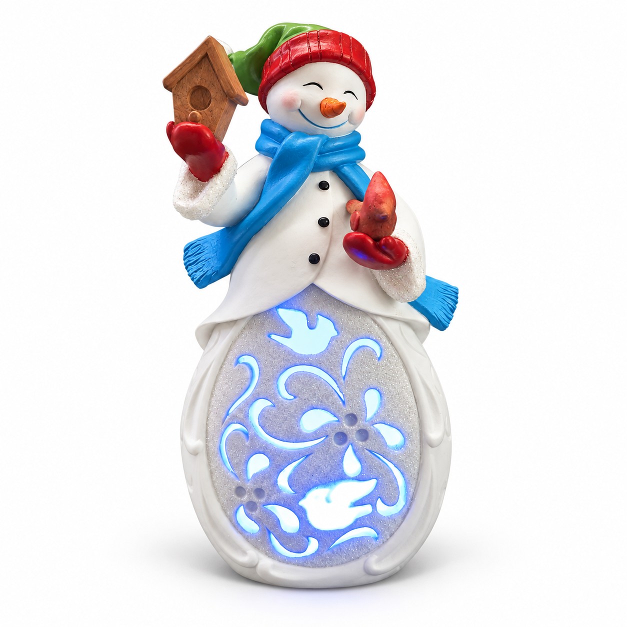 LED Resin Snowman Holding a Birdhouse Snowflake Figurine-kwa18008 LED Resin Snowman Holding a Birdhouse Snowflake Figurine-kwa18008
