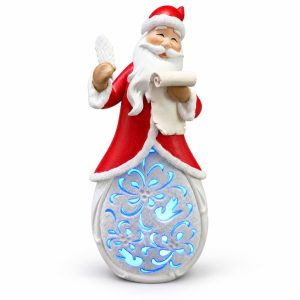 LED Resin Santa Reading Christmas List Snowflake Figurine-kwa18009