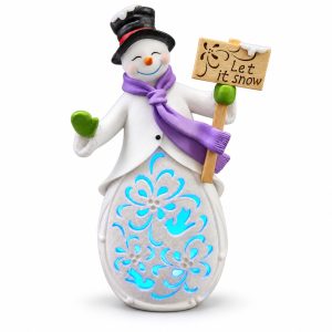 LED Resin Snowman with Let It Snow Sign Snowflake Figurine-kwa18010