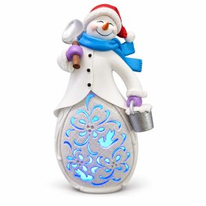 LED Resin Snowman Holding a Shovel Snowflake Figurine-kwa18011