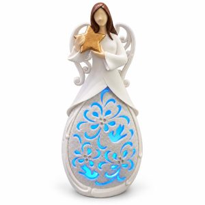 LED Resin Angel Holding a Star Filigree Figurine-kwa18013