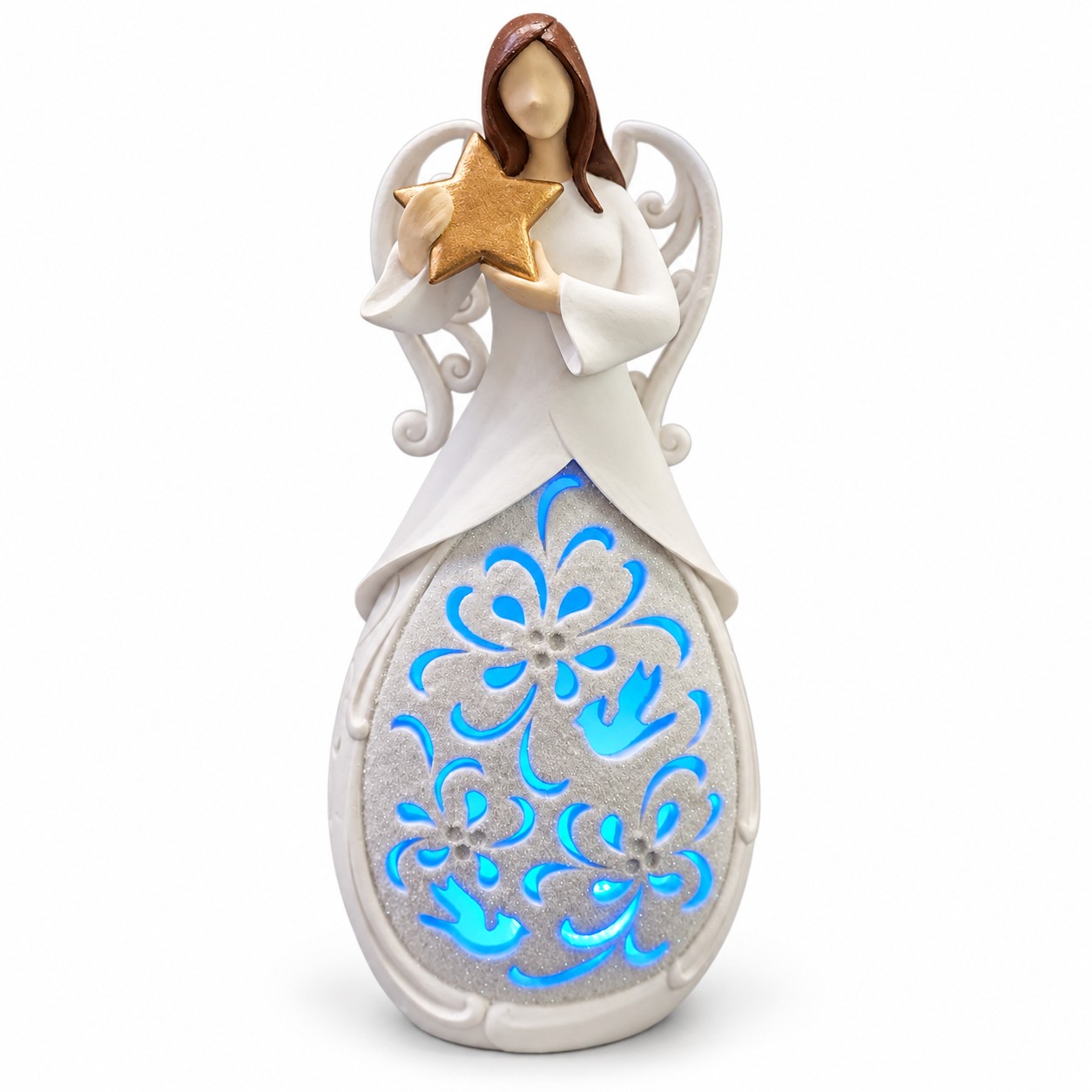 LED Resin Angel Holding a Star Filigree Figurine-kwa18013 LED Resin Angel Holding a Star Filigree Figurine-kwa18013