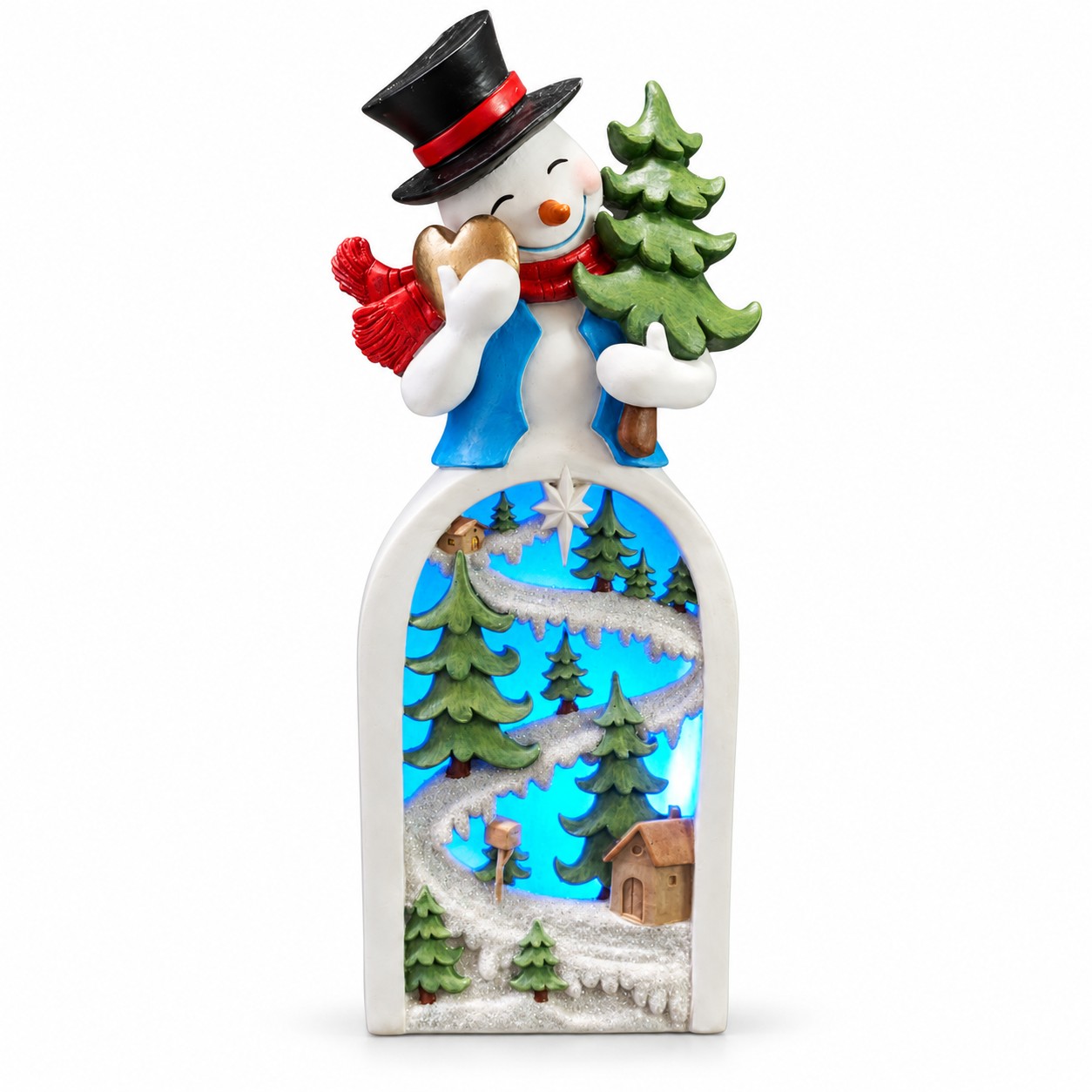 LED Resin Snowman with Christmas Tree Winter Forest Figurine-kwa18016 LED Resin Snowman with Christmas Tree Winter Forest Figurine-kwa18016