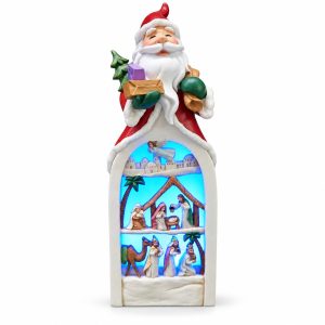 LED Resin Santa Holding Gifts Nativity Figurine-kwa18018