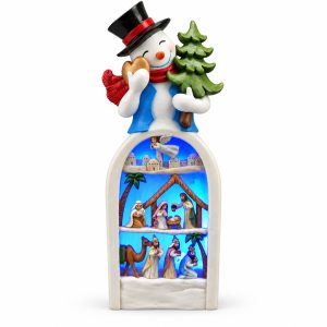 LED Resin Snowman with Christmas Tree Nativity Figurine-kwa18020