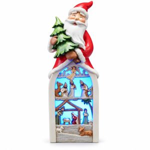 Santa Hugging-Tree Light-Up Nativity Arched Scene Figurine-kwa18022