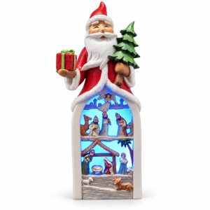 Santa Gift-Bearing Light-Up Nativity Arched Scene Figurine-kwa18023