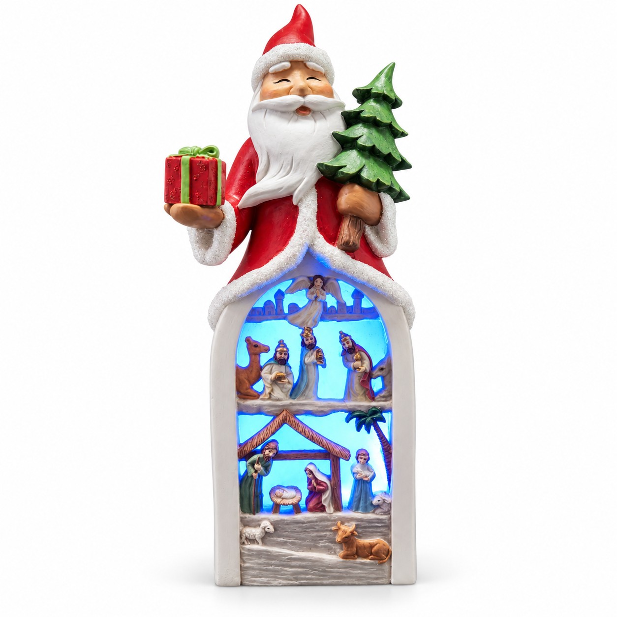 Santa Gift-Bearing Light-Up Nativity Arched Scene Figurine-kwa18023 Santa Gift-Bearing Light-Up Nativity Arched Scene Figurine-kwa18023