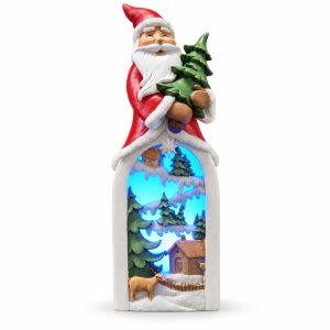 LED Resin Santa Tree-Holding Woodland Figurine-kwa18024