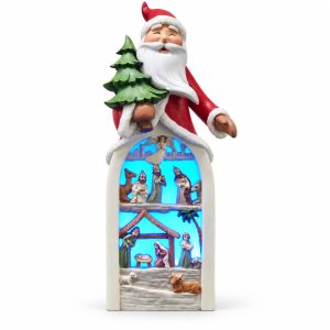 Light-Up Nativity Arched Scene Santa Figurine-kwa18027