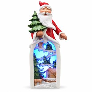 Santa Holding a Tree Woodland Arched Scene Figurine-kwa18028