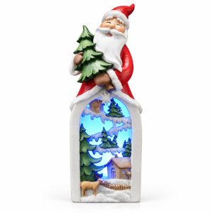 Santa With Light-Up Woodland Arched Scene Figurine-kwa18029