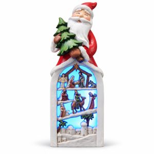 Resin Santa With Light-Up Nativity Arched Scene Figurine-kwa18030