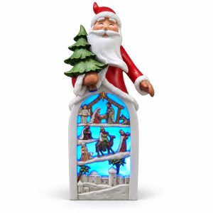 LED Resin Santa Holding a Tree Nativity Figurine-kwa18031