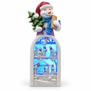 LED Resin Snowman Purple-Vest Greeter Winter Village Figurine-kwa18036
