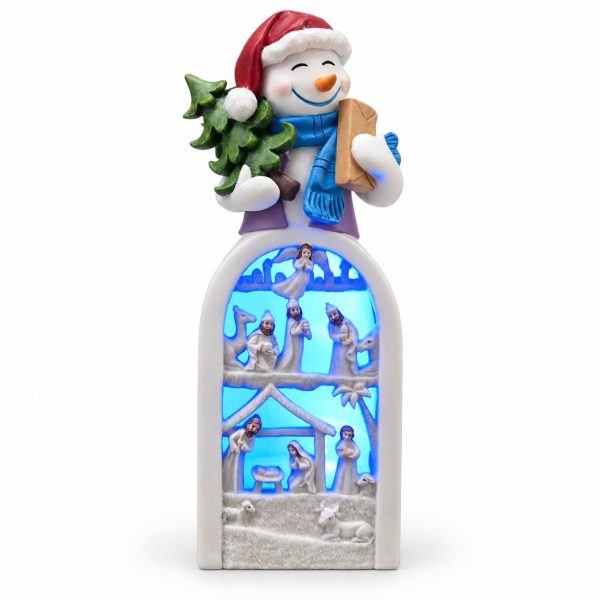 LED Resin Snowman Purple-Vest Greeter Winter Village Figurine