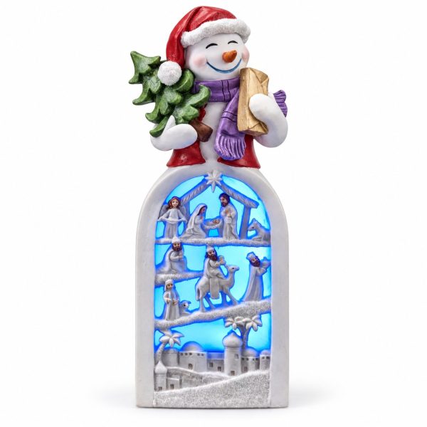 LED Resin Snowman Purple-Scarf Greeter Figurine