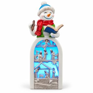 LED Resin Snowman Red-Scarf Caroler Nativity Figurine-kwa18038