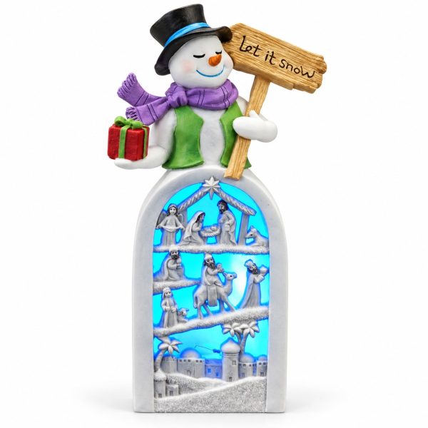 LED Resin Snowman Green-Scarf Gift and Sign Figurine