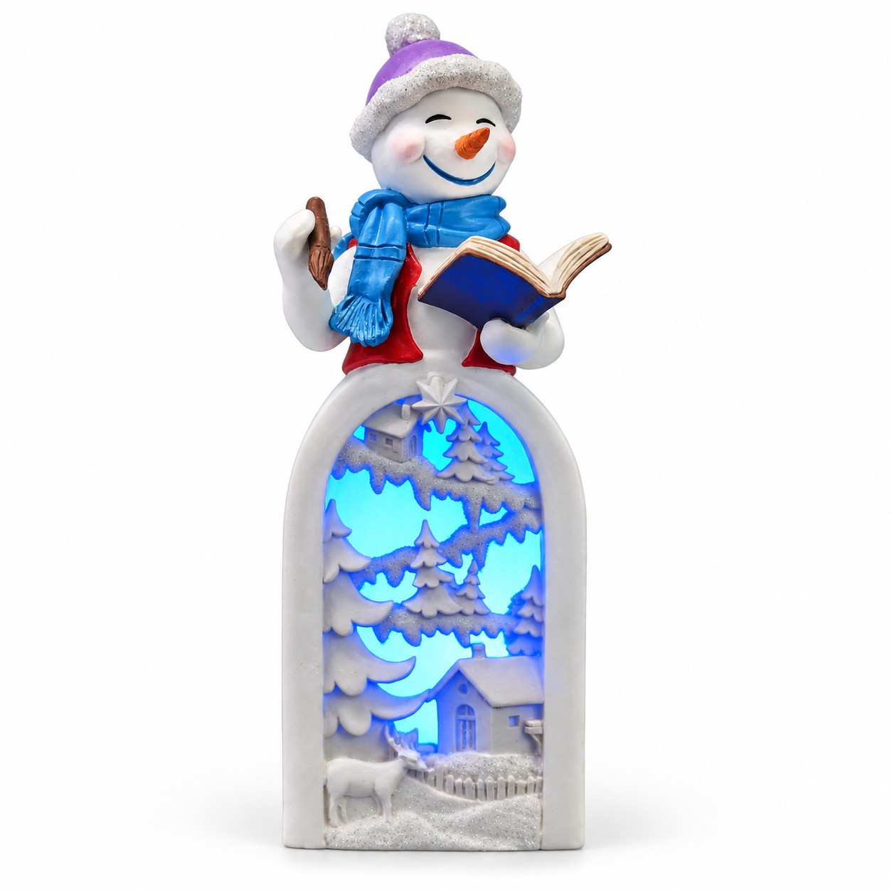 LED Resin Snowman Blue-Scarf Caroler Woodland Figurine-kwa18044 LED Resin Snowman Blue-Scarf Caroler Woodland Figurine-kwa18044